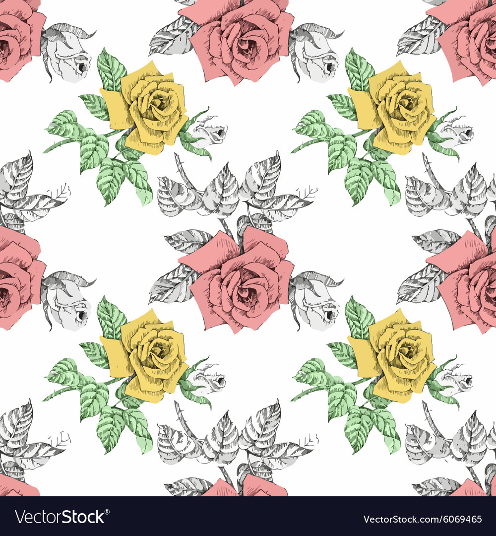 Watercolor seamless pattern with roses background