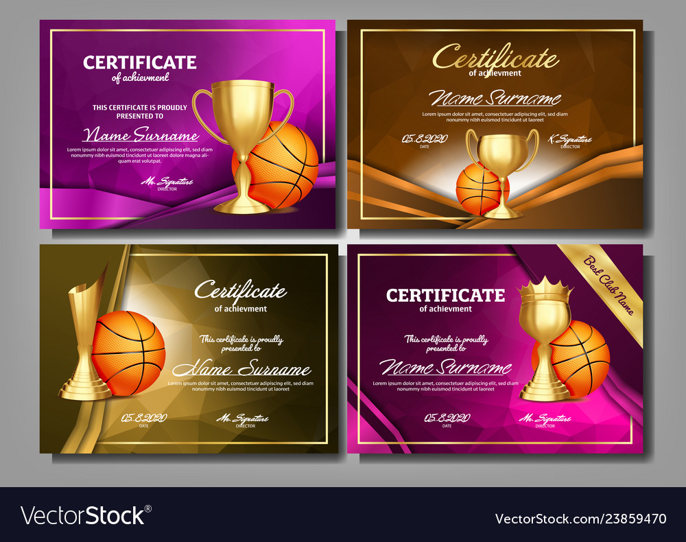 Basketball game certificate diploma golden cup set