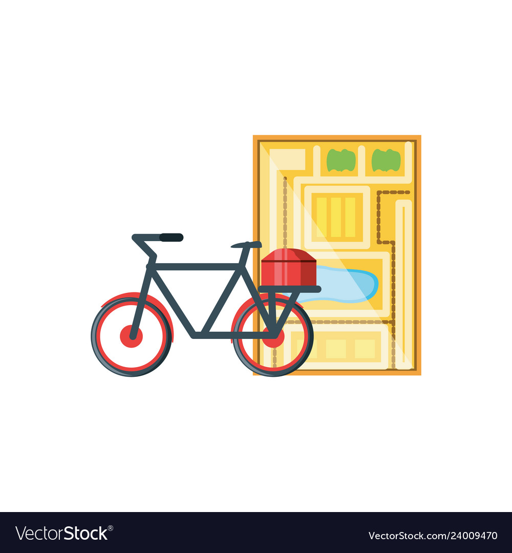 Bicycle for logistic service with map guide Vector Image Bicycle for logistic service with map guide