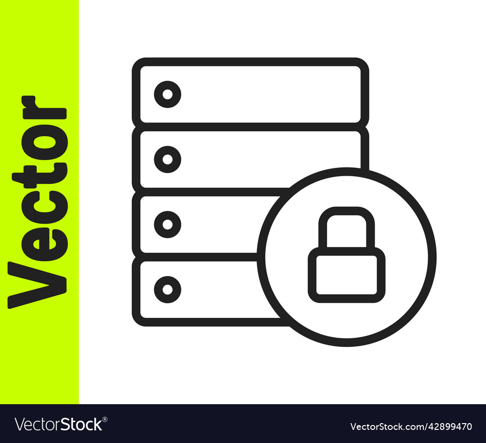 Black line server security with closed padlock vector image Black line server security with closed padlock