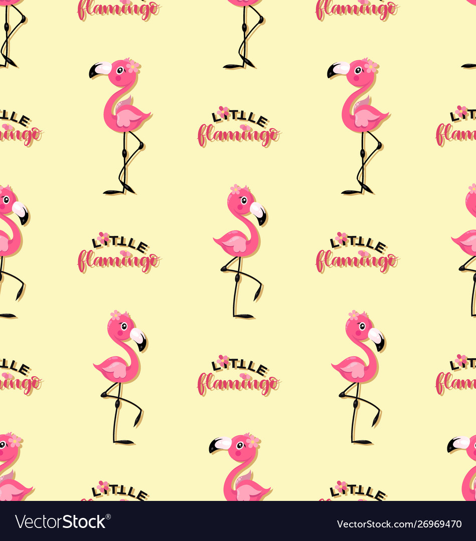 Süße kleine Flamingos auf einem gelben Hintergrund vector image Süße kleine Flamingos auf einem gelben Hintergrund