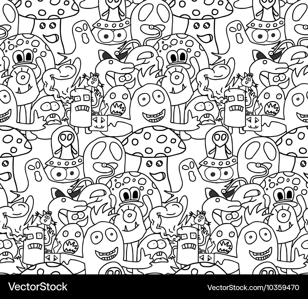 Funny monsters seamless pattern Royalty Free Vector Image