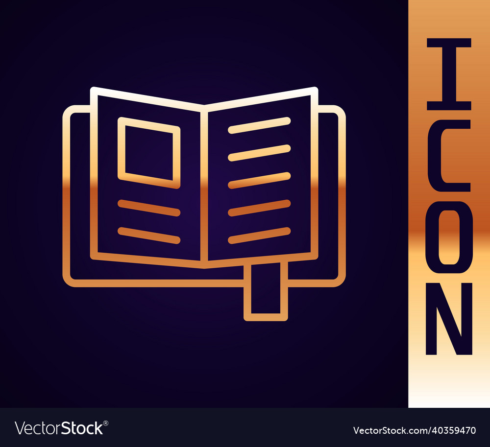 Gold line reading book icon isolated on black Vector Image Gold line reading book icon isolated on black