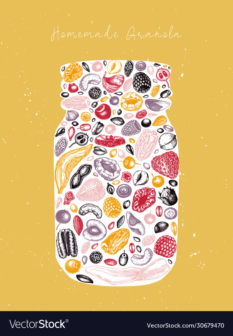 Granola jar vintage design engraved healthy Vector Image