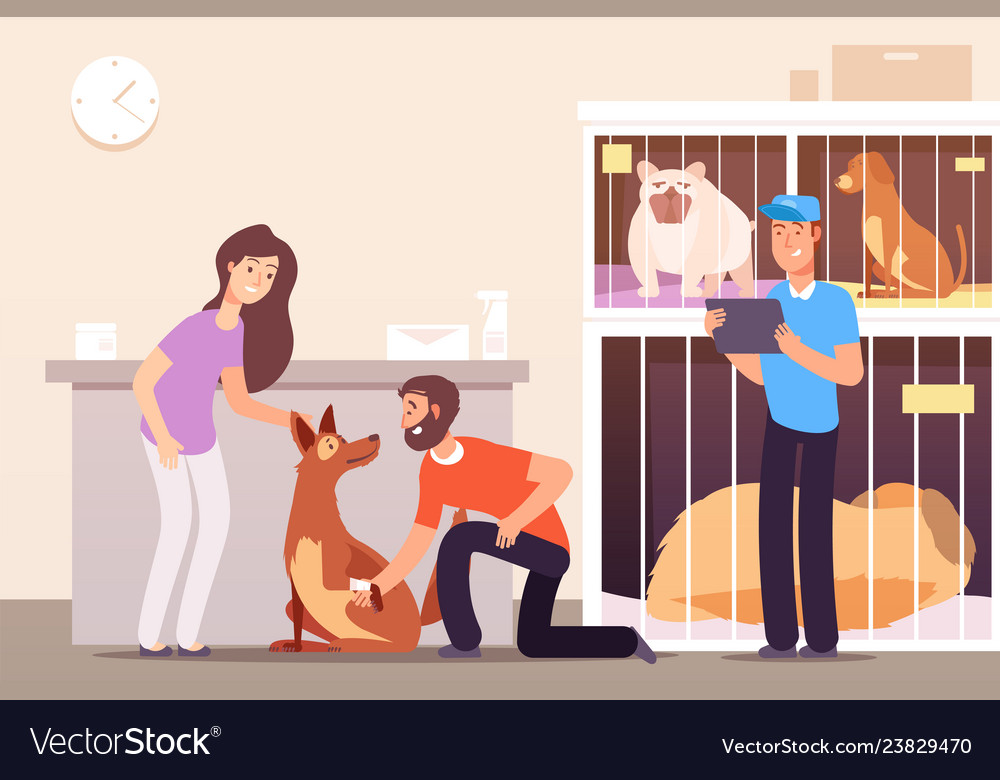 Homeless animals people in shelter with pet cats Vector Image Homeless animals people in shelter with pet cats Vector Image