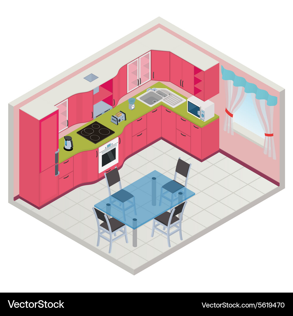 Isometric kitchen interior Royalty Free Vector Image