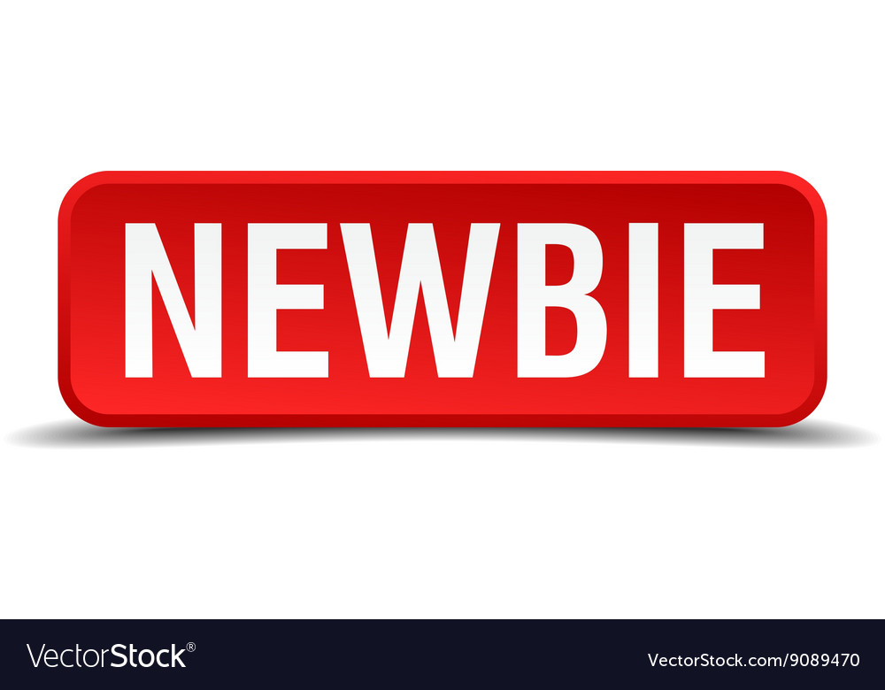 Newbie red 3d square button isolated on white