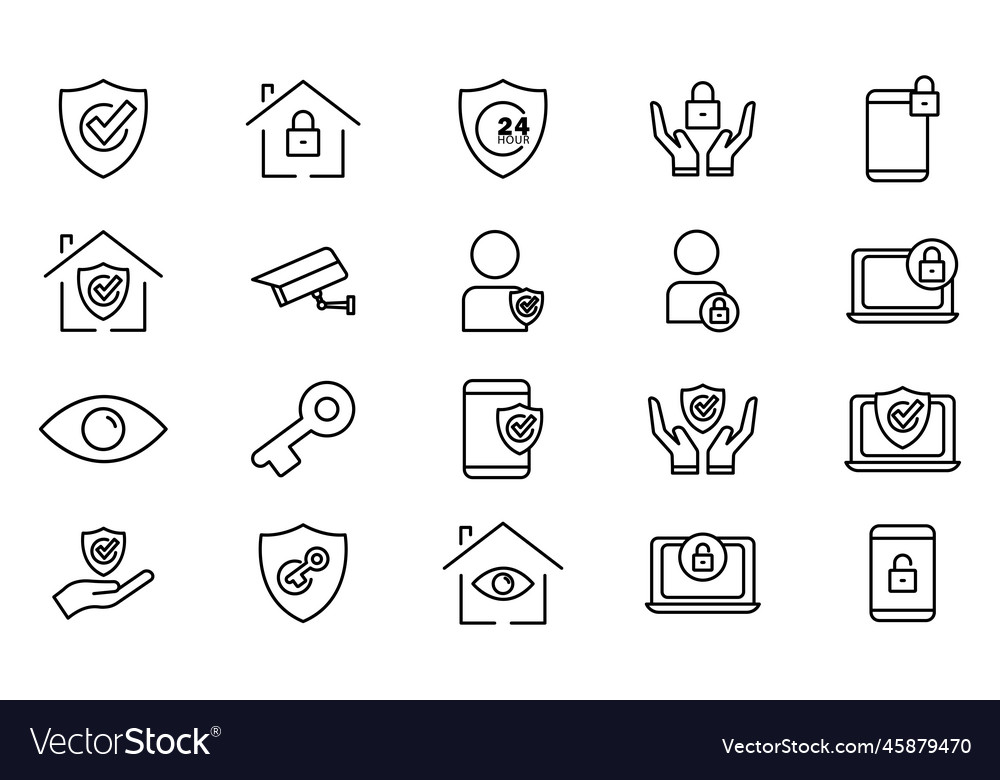 Protect icon set related to security outline Vector Image Protect icon set related to security outline