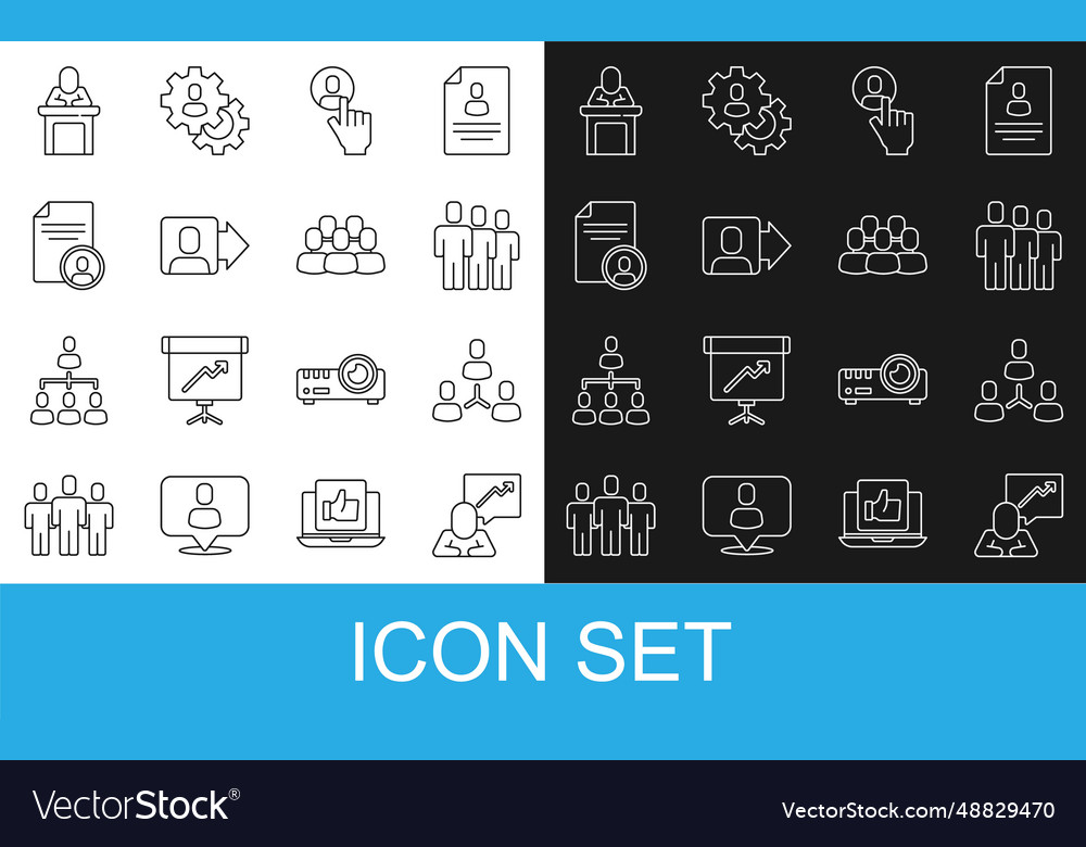 Set line team leader project base users vector image Set line team leader project base users