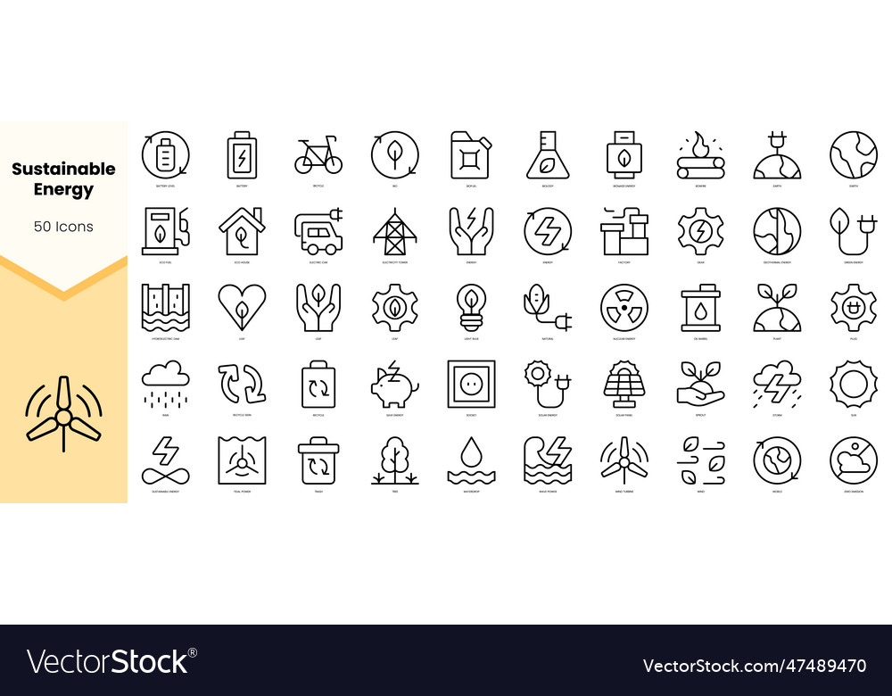 Set of sustainable energy icons simple line art Vector Image