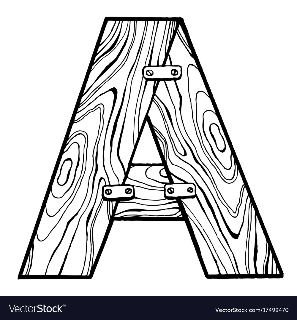 Wooden letter a engraving Royalty Free Vector Image