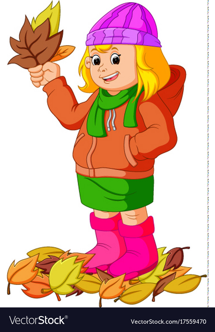 Young girl with autumn leaf Royalty Free Vector Image