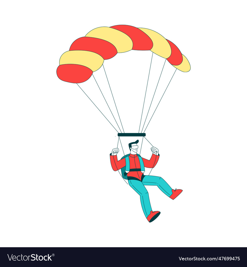 Air sport with happy man character parachuting vector image Air sport with happy man character parachuting