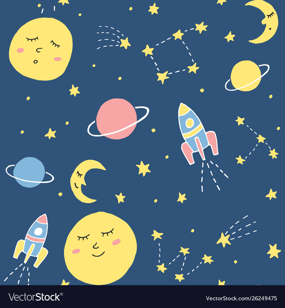 Cute seamless pattern with cosmic elements Vector Image Cute seamless pattern with cosmic elements