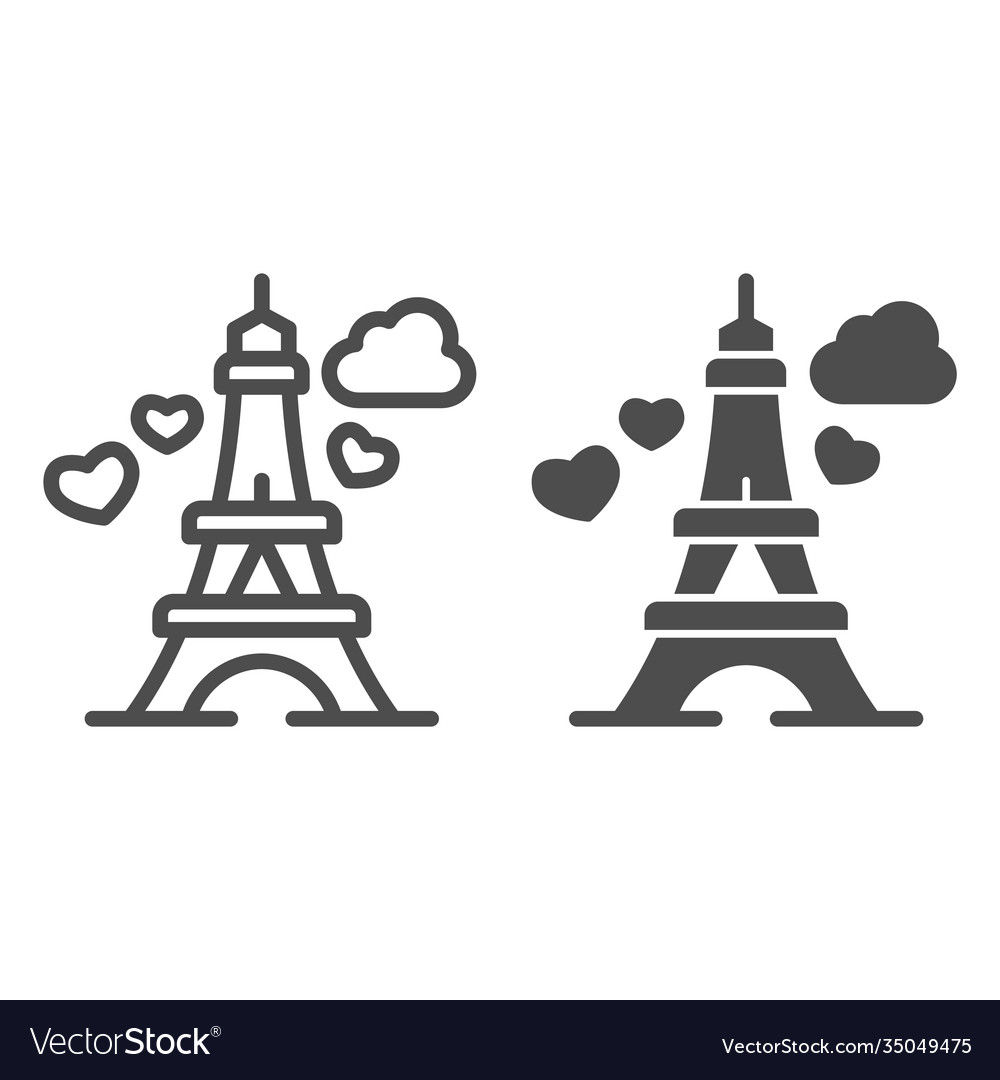 Eiffel tower with heart line and solid icon