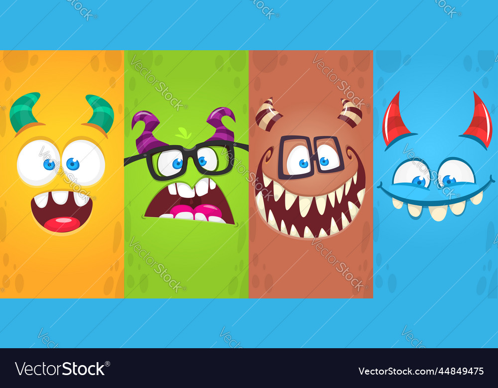 Funny cartoon monster faces emotions set Vector Image