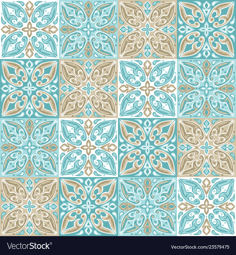 Portuguese azulejo ceramic tile pattern Royalty Free Vector