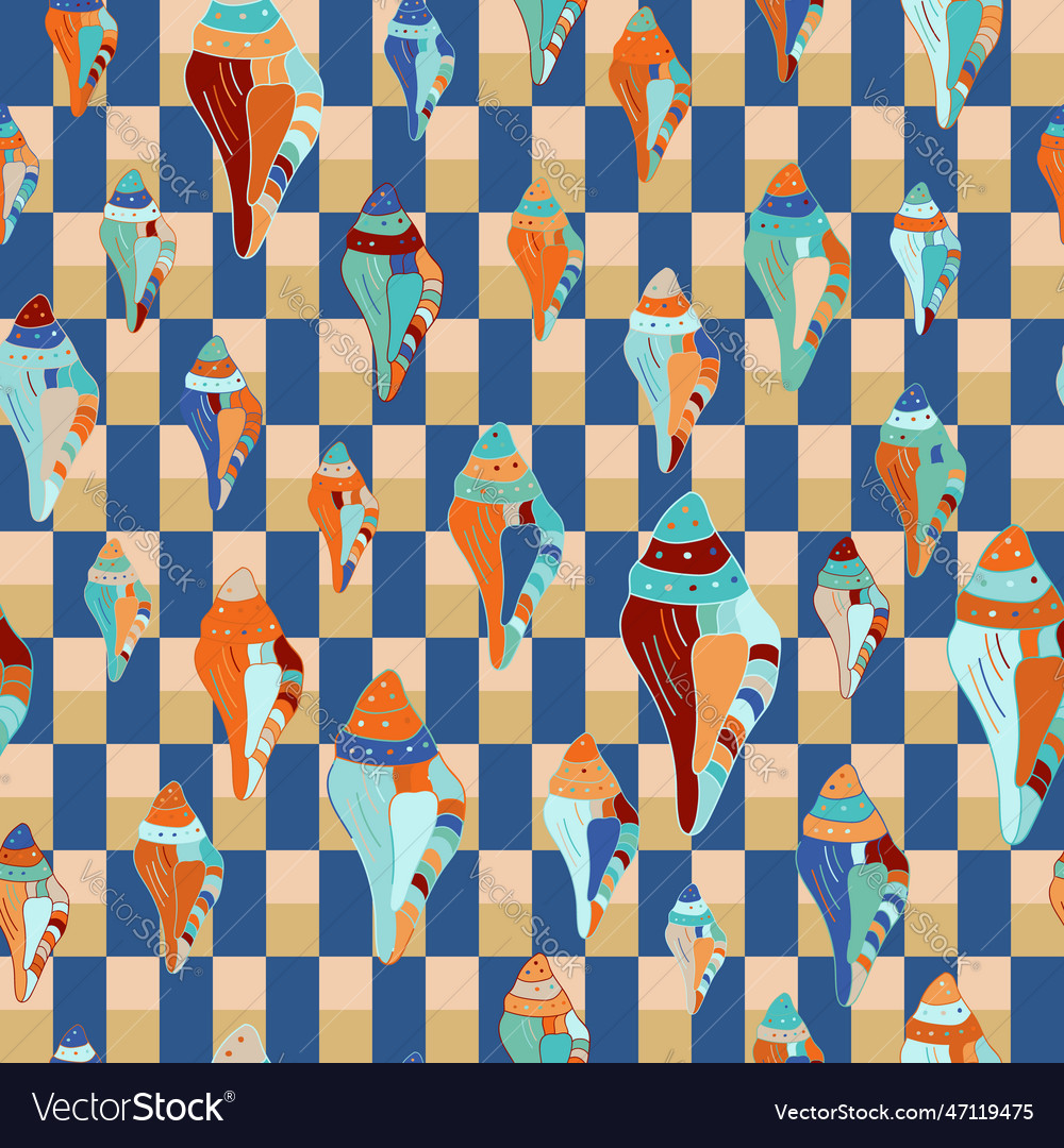 Seashells line art seamless pattern background