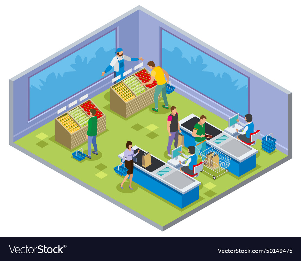 Shopping vegetables isometric composition