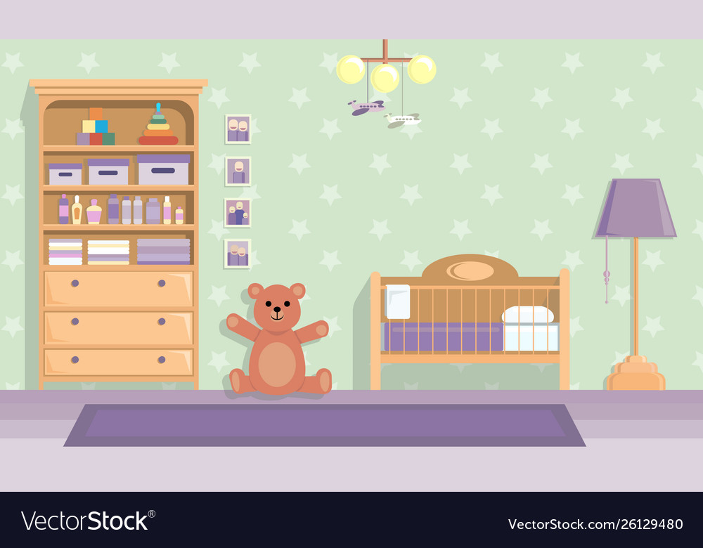 Baby room in lilac image flat design