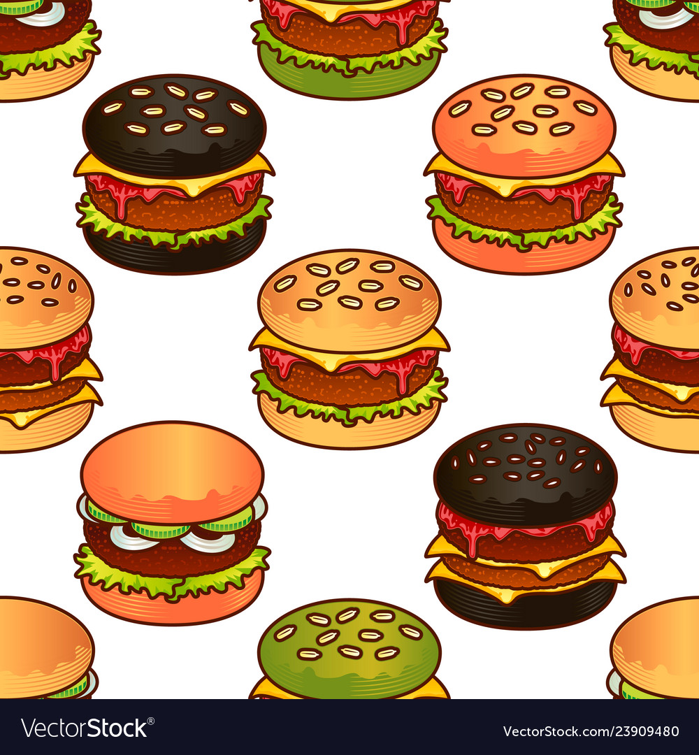 Food seamless pattern with burger for girls vector image Food seamless pattern with burger for girls