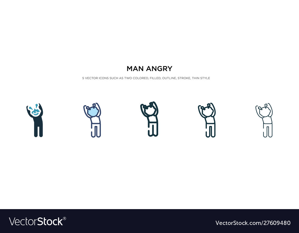 Man angry icon in different style two colored vector image Man angry icon in different style two colored