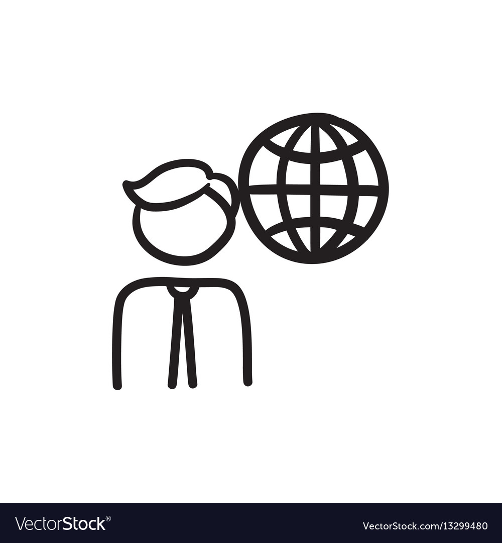 Man with globe sketch icon