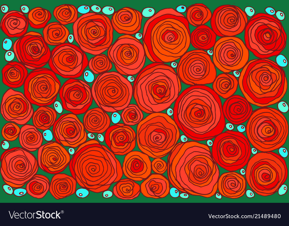 Red doodle cartoon simple roses floral art