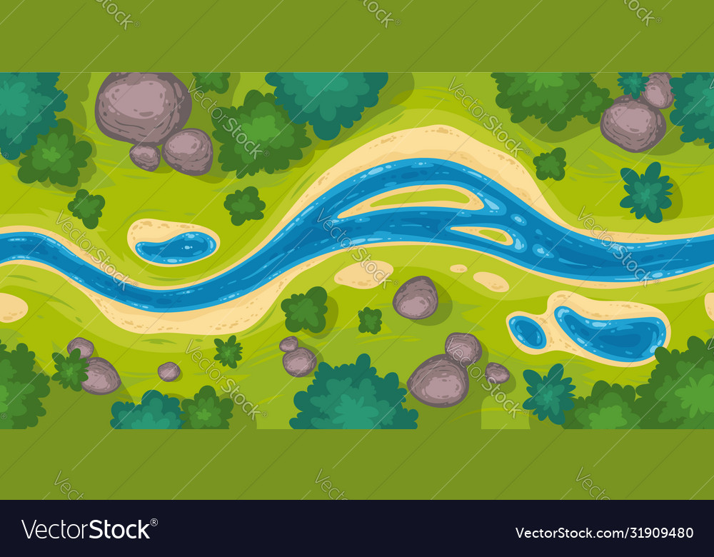 Seamless border with river top view vector image Seamless border with river top view