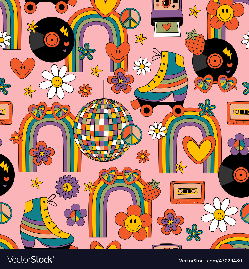 Seamless pattern with retro groovy elements vector image Seamless pattern with retro groovy elements