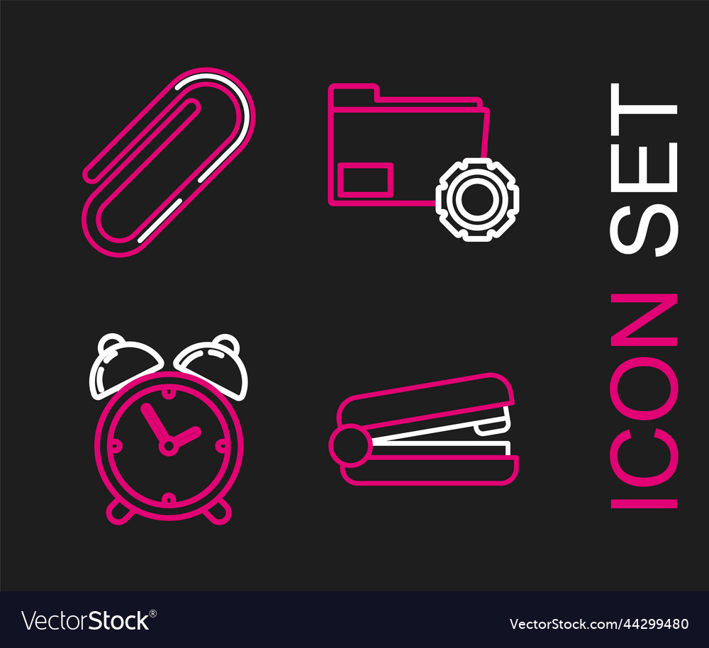 Set line office stapler alarm clock folder vector image Set line office stapler alarm clock folder