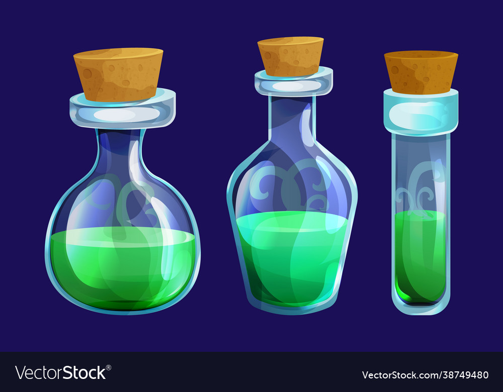 Set magic bottles with liquid potion elixir lab Vector Image Set magic bottles with liquid potion elixir lab