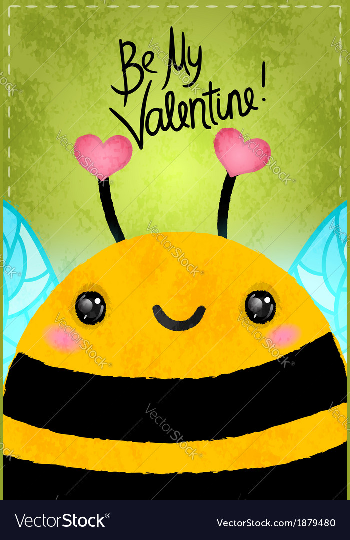 Valentines day greeting card with bee and heart