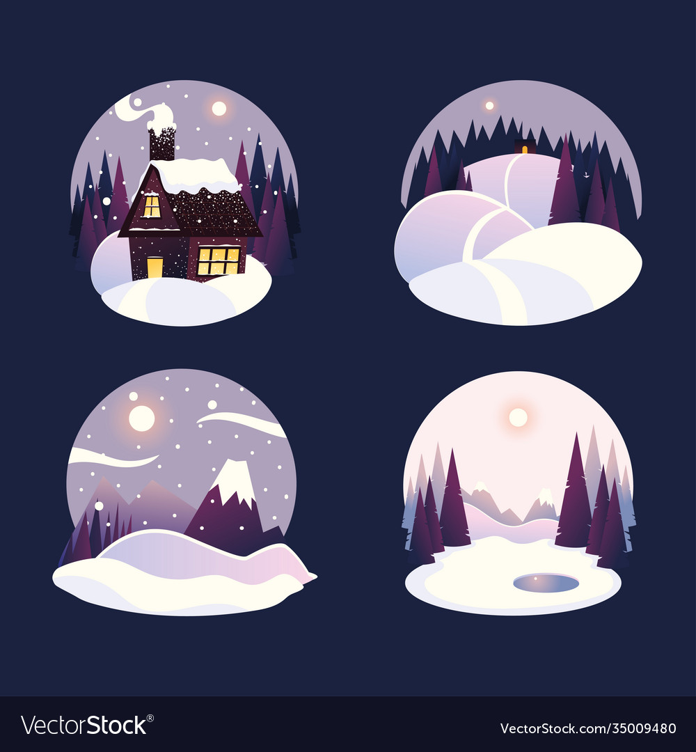 Winter landscape in a round frames snowy day