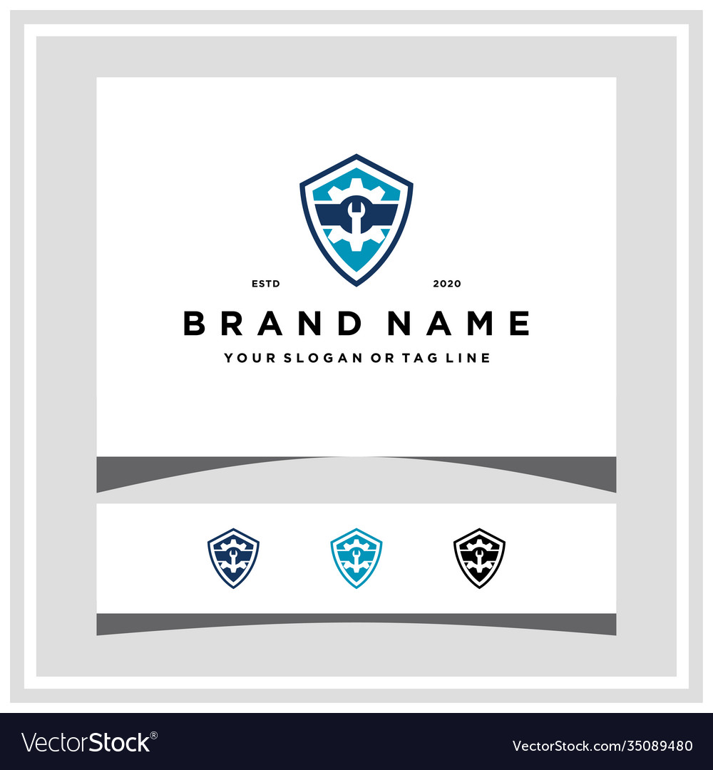 Wrench gear and shield logo design Royalty Free Vector Image