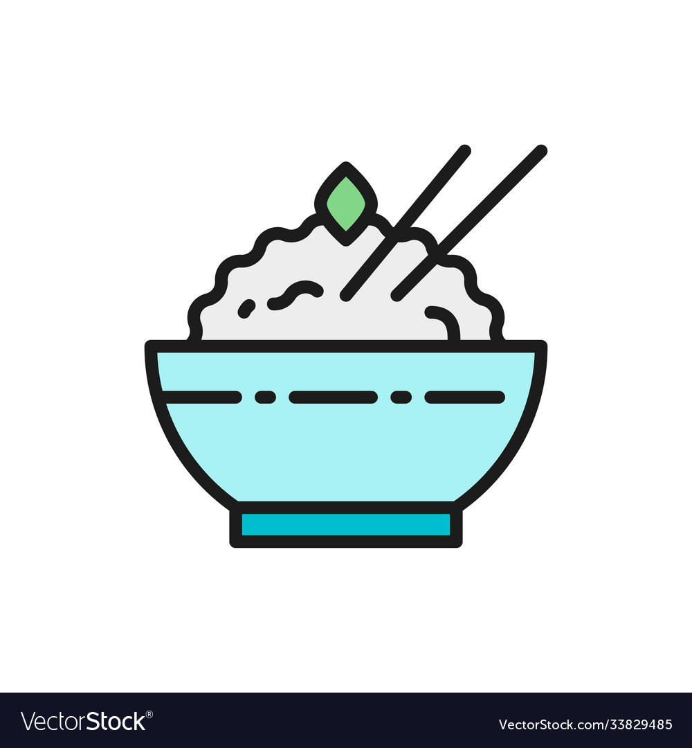 Bowl Cooked Rice Flat Color Line Icon Royalty Free Vector