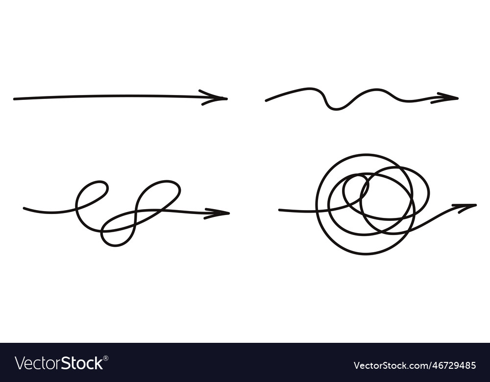 Chaotic black line tangled arrow path thread