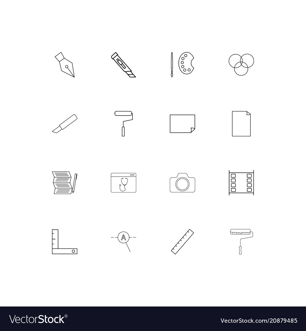 Creative process and design linear thin icons set