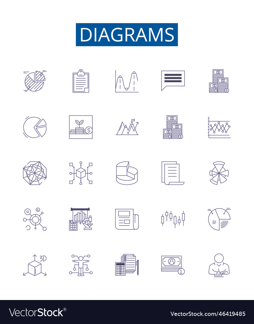 Diagrams line icons signs set design collection