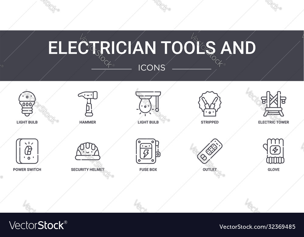 Electrician tools and concept line icons set