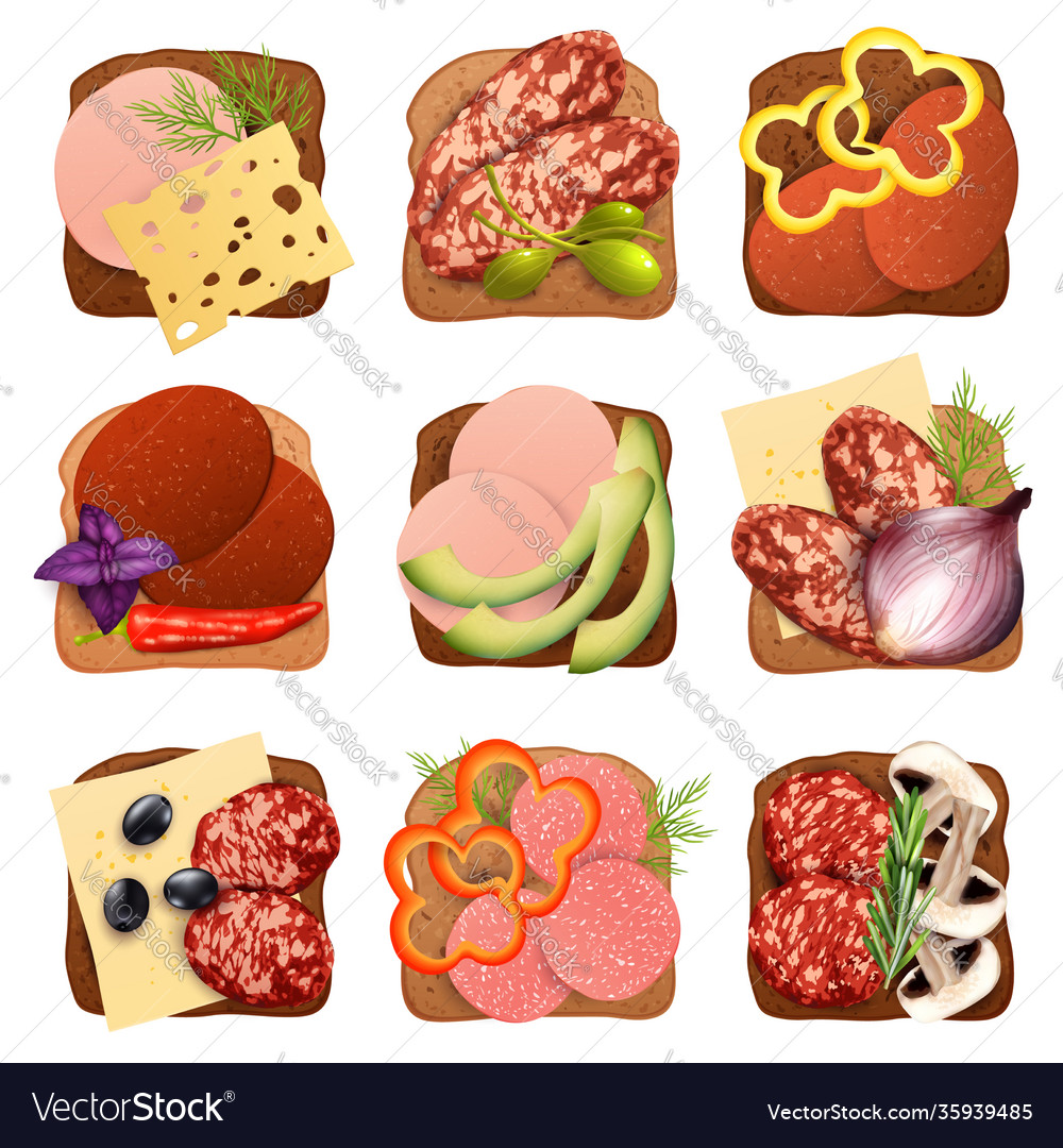 Realistic sausage sandwich set Royalty Free Vector Image