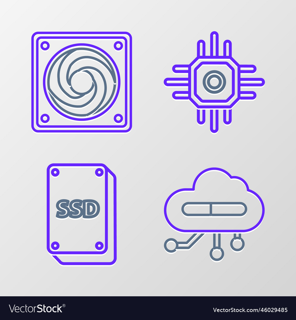 Set line internet of things ssd card processor vector image Set line internet of things ssd card processor