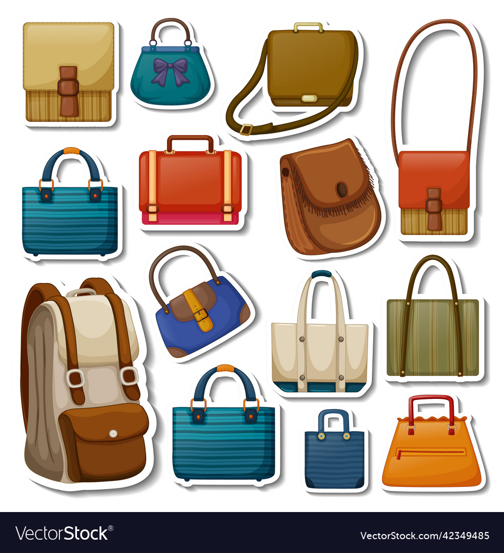 Sticker set of different bags and accessories Vector Image