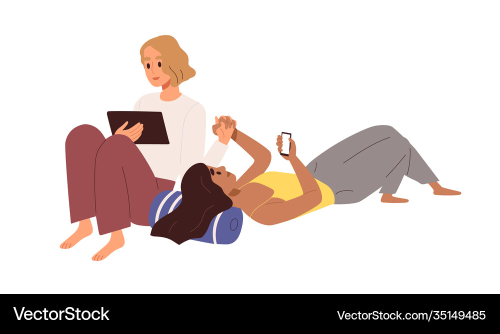 Two Women Relaxing Together Royalty Free Vector Image