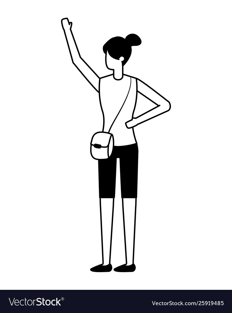 Woman with bag waving hand