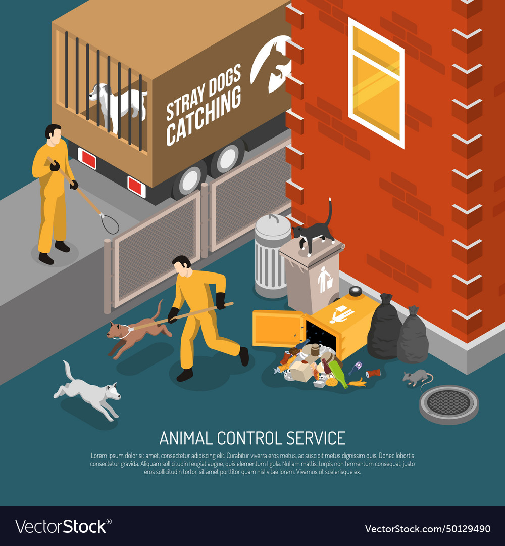 Animal control service isometric poster Royalty Free Vector