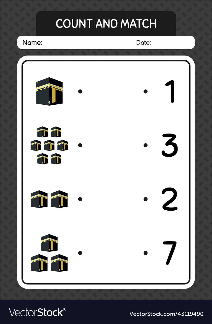 Count and match game with kaaba worksheet vector image Count and match game with kaaba worksheet