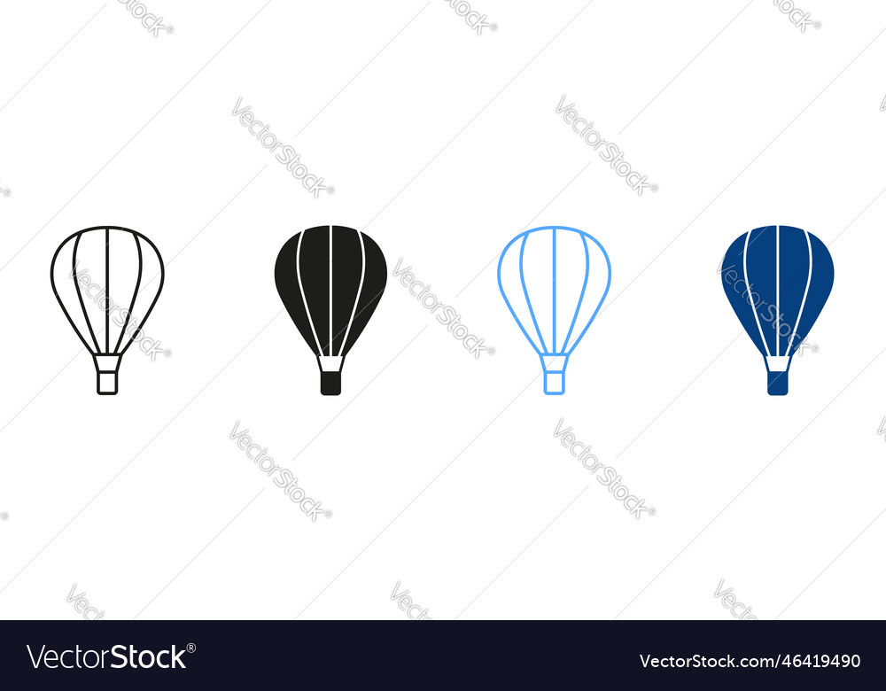 Hot air balloon with basket line and silhouette