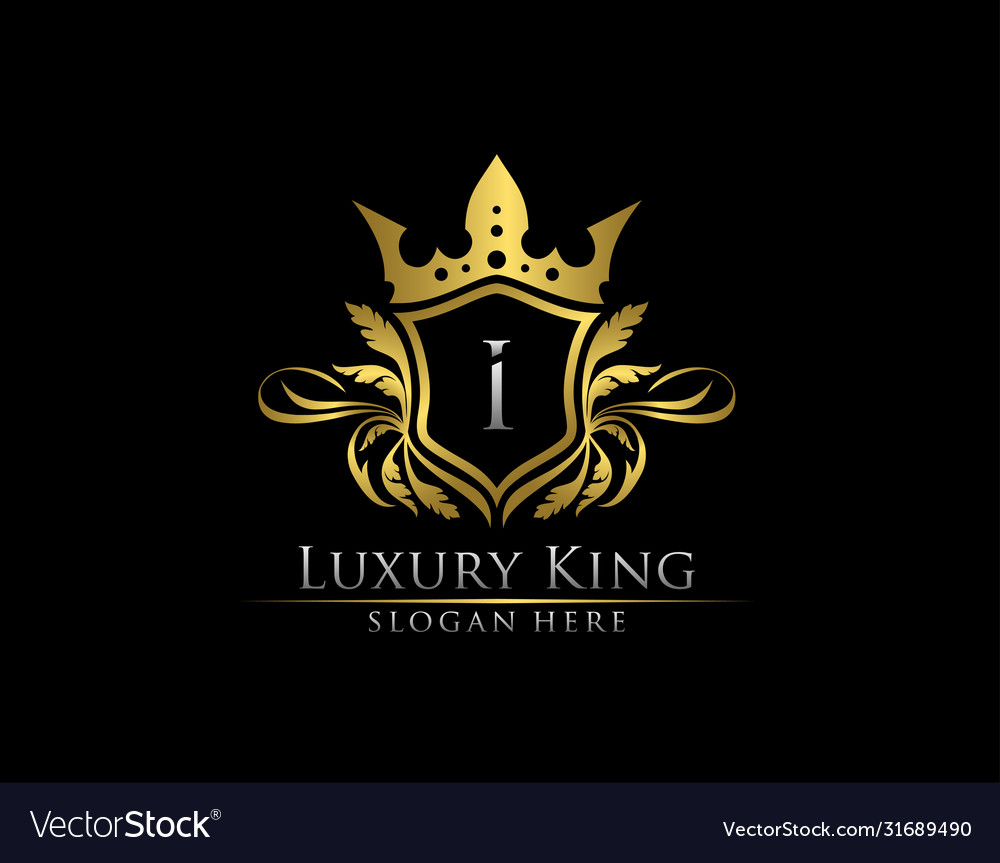 Luxury royal king i letter heraldic gold logo vector image Luxury royal king i letter heraldic gold logo