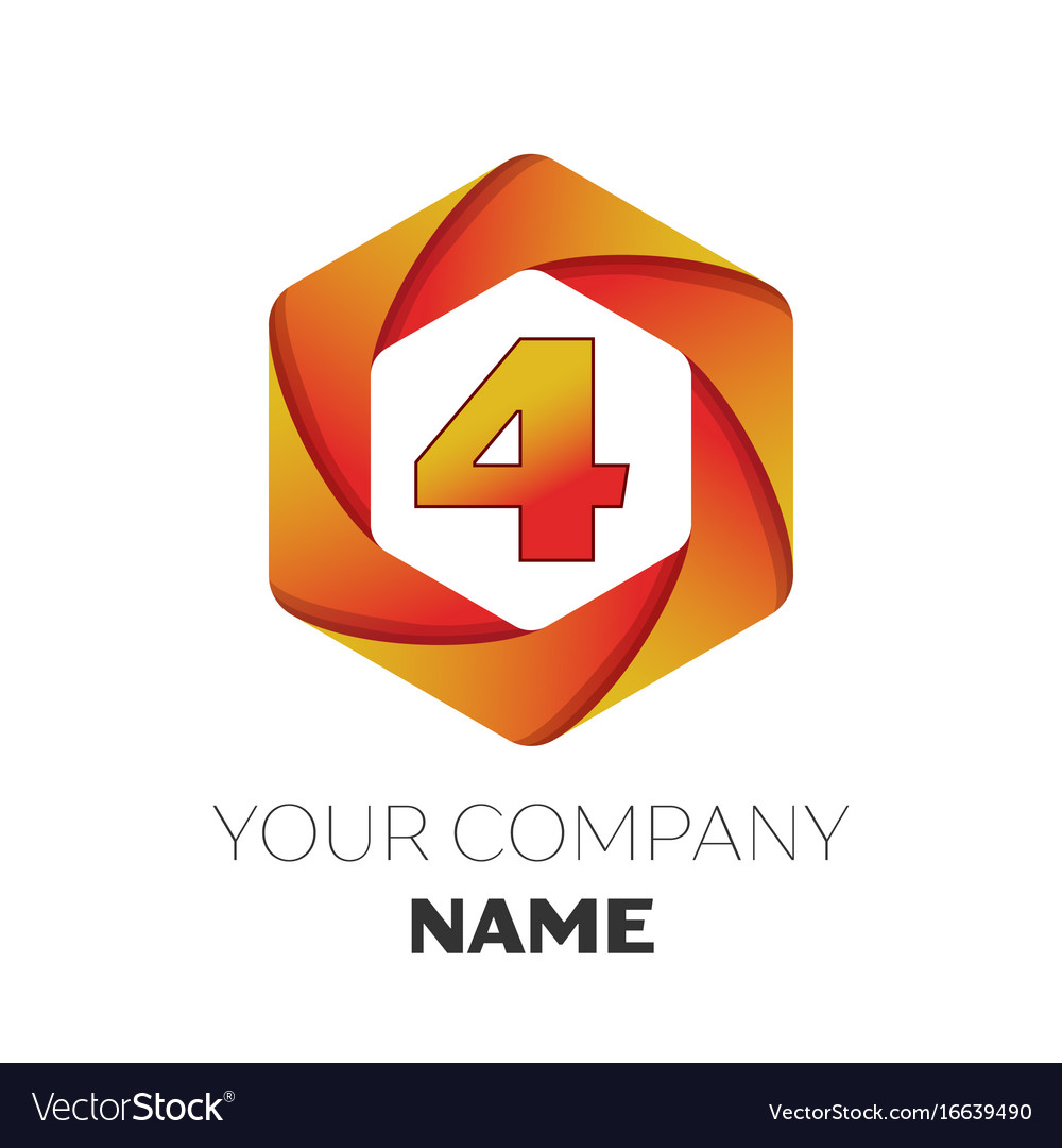 Number four symbol on colorful hexagonal